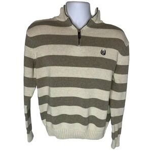 Vintage Chaps Sweater By Ralph Lauren Zip Up Khaki Brown Cream Mens Size Large